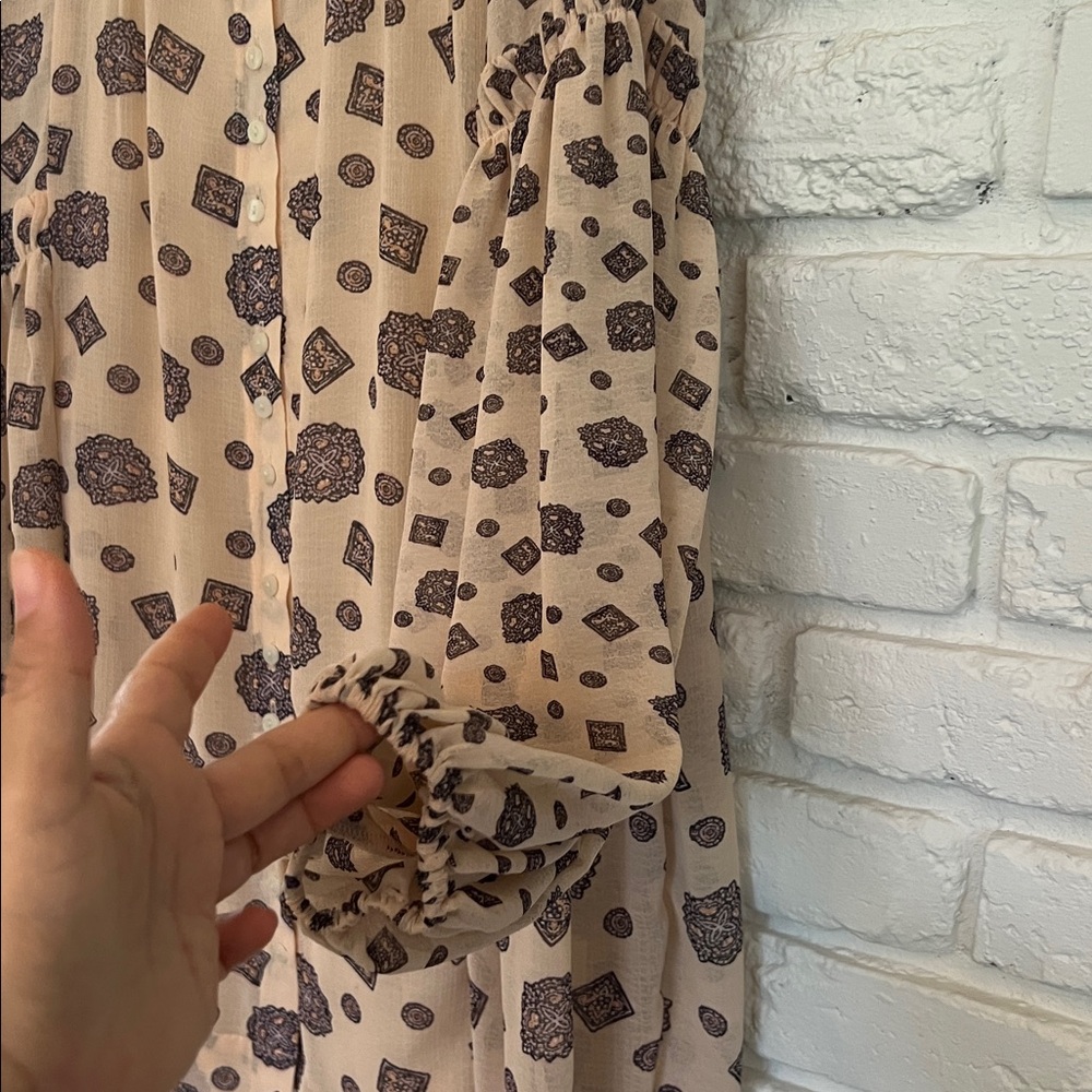 Like New Free People Ivory "Turn Turn" Balloon Sleeve Sheer Mini Dress, XS - Picture 7 of 7